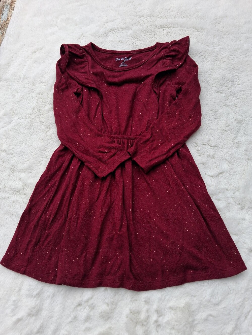 Cat & Jack Maroon Long-Sleeve Glitter Knit Dress Size 4T